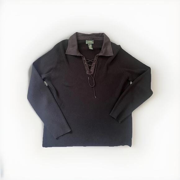 Lauren Ralph Lauren Black Lace Up Ribbed Knit Sweater Tunic Top 2XL Equestrian - Picture 10 of 10